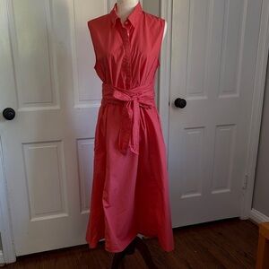 Banana Republic Factory Sleeveless Coral Midi Shirt Dress with tie waist